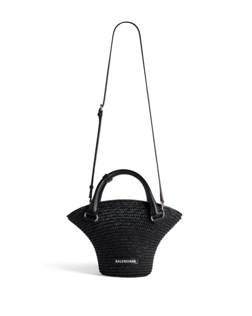 Balenciaga Black Braided-raffia Mini Tote Bag