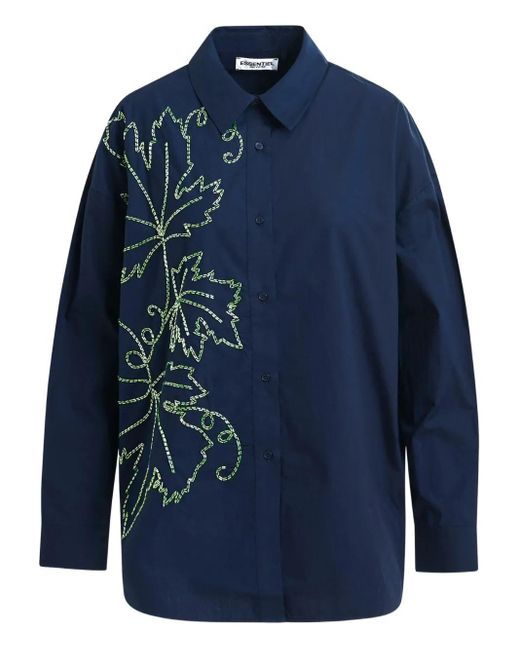 Essentiel Antwerp Blue Embroidered-Bead Cotton Shirt
