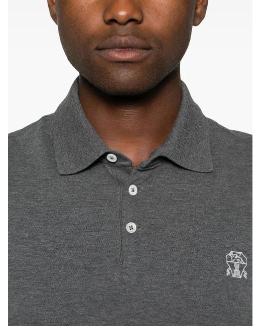Brunello Cucinelli Gray Logo-Embroidered Polo Shirt for men