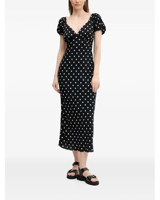 Abercrombie & Fitch Black Polka-Dot Tie Midi Dress
