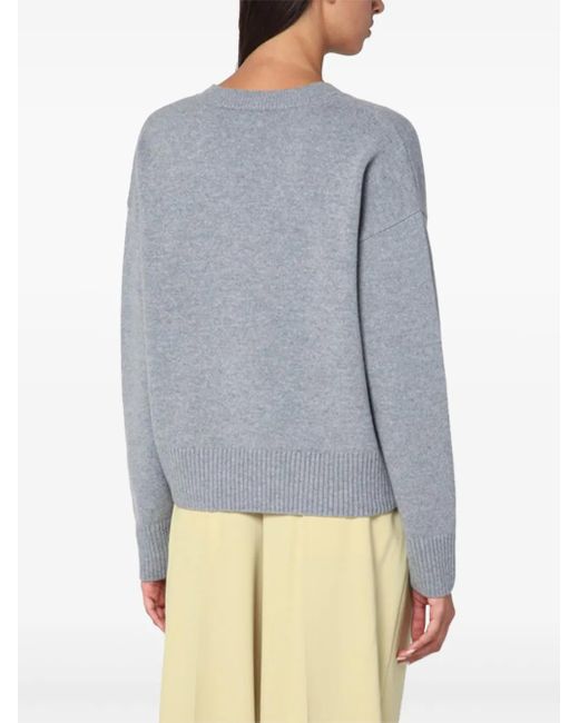 Maglione Con Scollo A V E Ricamo Logo di AMI in Gray