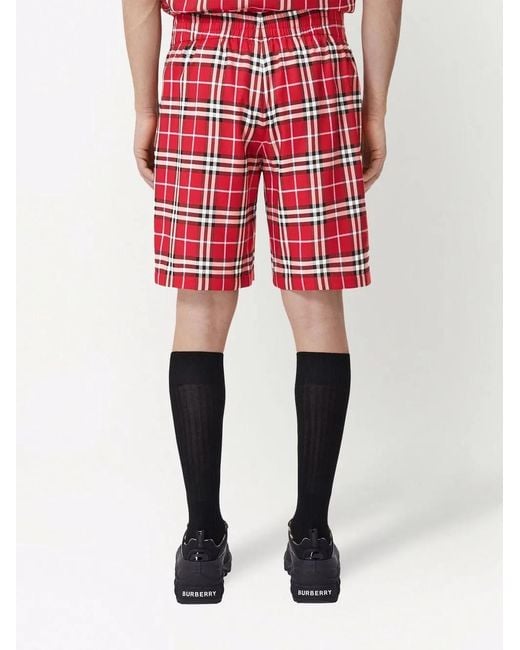 Burberry Red Check Print Bradeston Shorts for men