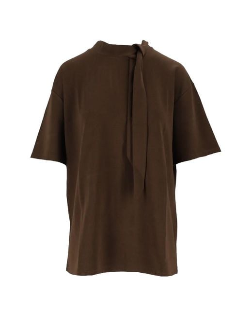 ELEH Brown Tie-Neck Short-Sleeve T-Shirt