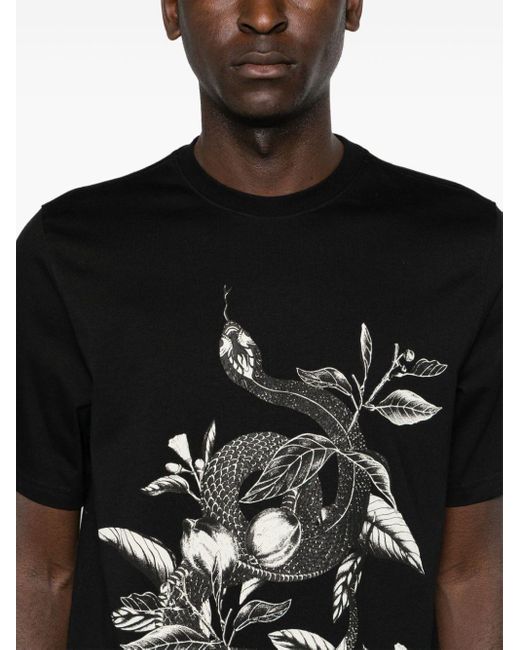 Roberto Cavalli Black Mix-print Cotton T-shirt for men
