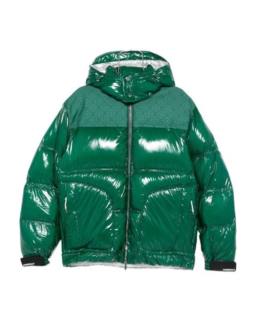 Casablanca Green High-Shine Hooded Puffer Jacket for men