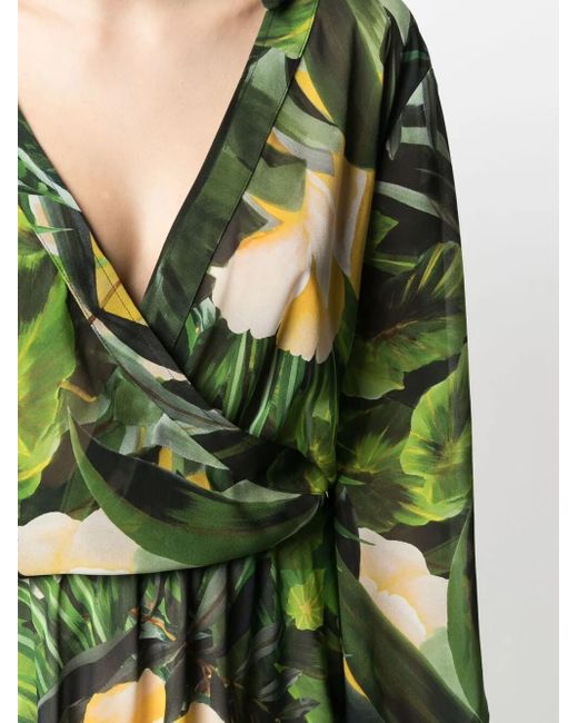 Liu Jo Green Tropical-Print Midi Dress