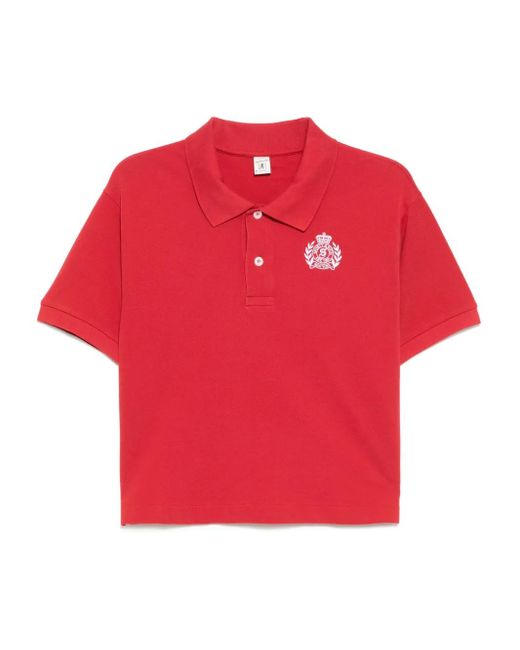 Sporty & Rich Red H&W Crest Pique Polo Top