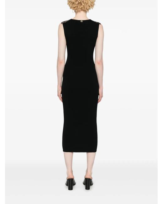 Twinset Black Midi Lace-Detail Ribbed Dress