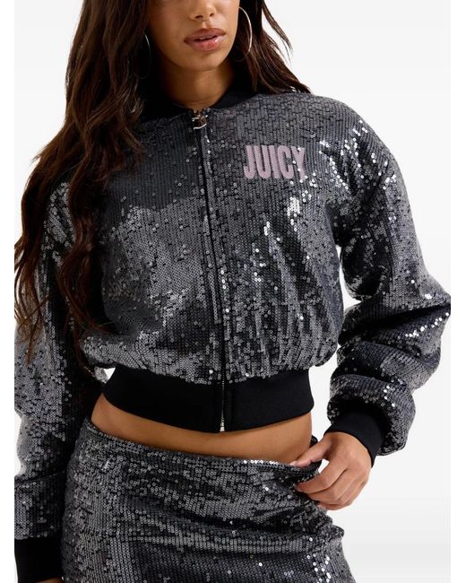 Juicy Couture Black Sequin-Embellished Cropped Bomber Jacket