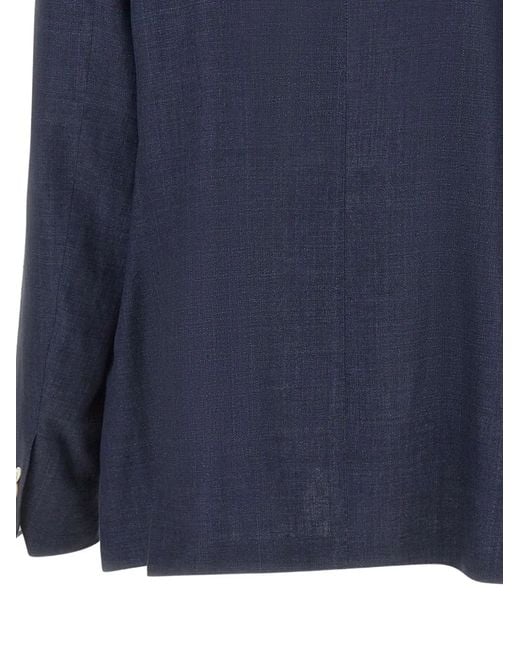 Barba Napoli Blue Peak-Lapel Patch-Pocket Blazer for men