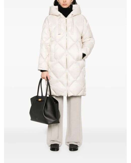 Max Mara White Trefe Hooded Quilted Water-Repellent Coat