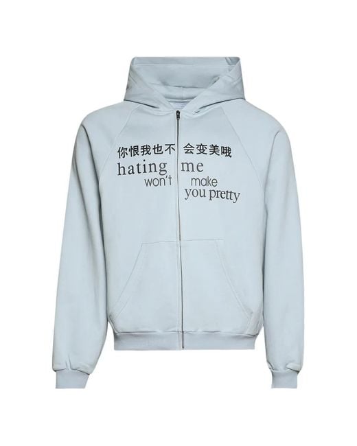 PRAYING Blue Zip-Up Raglan-Sleeve Hoodie for men