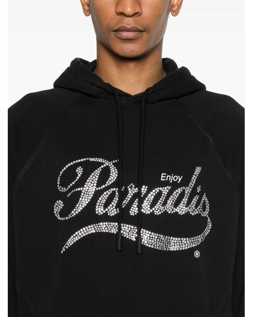 3.PARADIS Black Crystal-Logo Hoodie for men