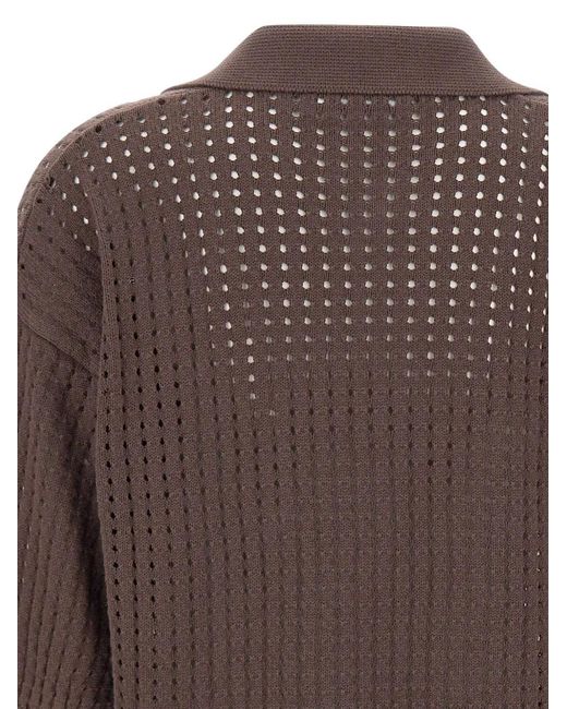 Kangra Brown Openwork V-Neck T-Shirt
