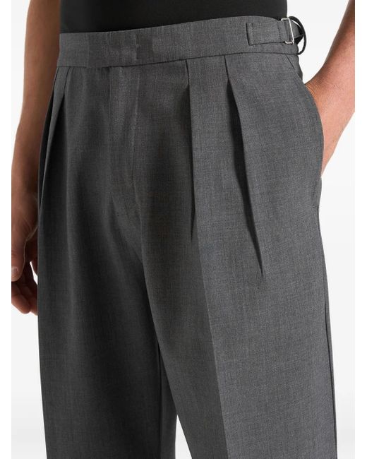 Manière De Voir Black Pierre Hatched Pleated Tailored Trousers for men