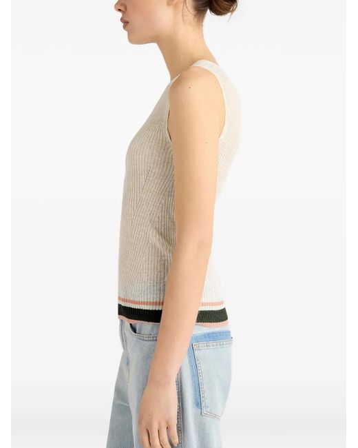 Momoní White Ella Ribbed V-Neck Top