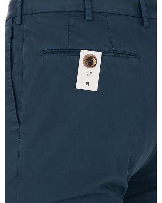 PT Torino Blue Tailored Trousers for men