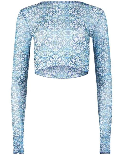 RTA Blue Tomas Tile-Print Top