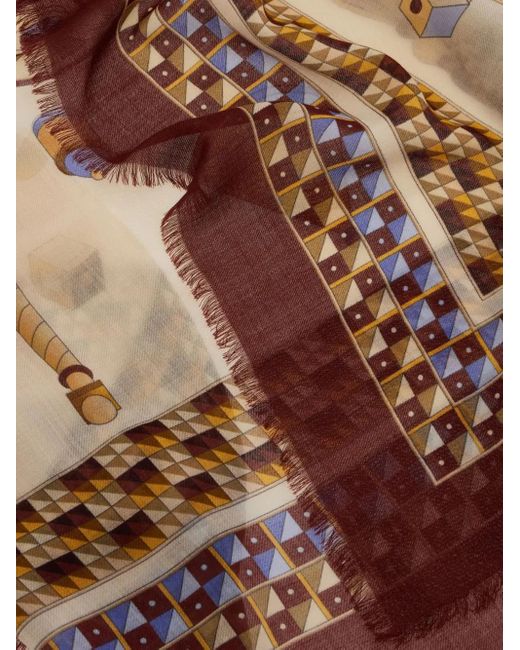 Ferragamo Brown Geometrical Renaissance Print-Cashmere Shawl