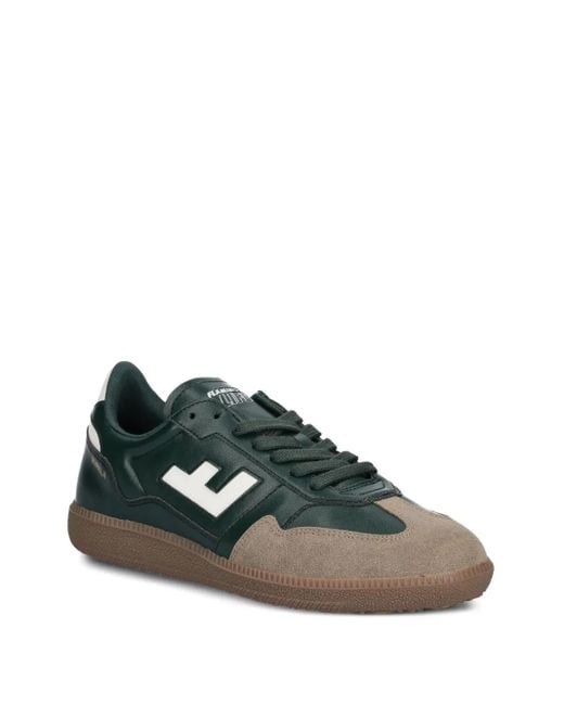 Flamingos Green Suede-Panel Leather Sneakers