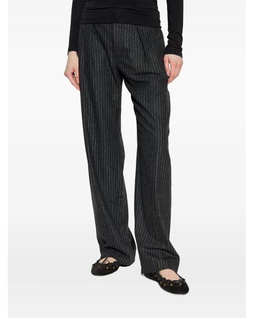 Isabel Marant Black Lisetta Pinstripe Pleated Straight Trousers