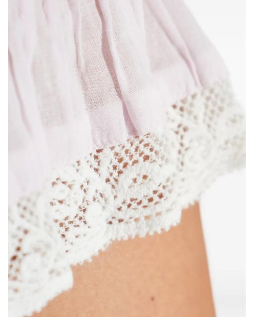 LoveShackFancy White Gloriana Pleated Lace-Detail Mini Skirt