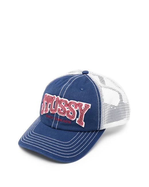 Stussy Blue Md Burly Threads Logo-Embroidered Baseball Cap for men