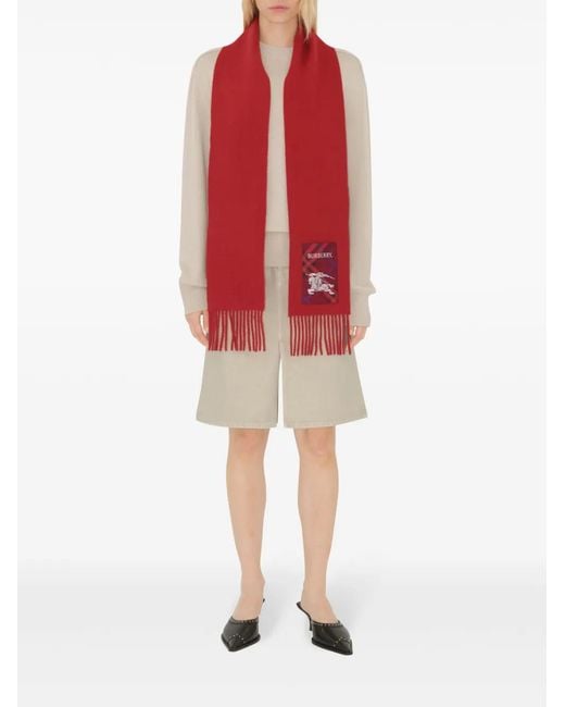 Burberry Red Check-Label Cashmere Scarf