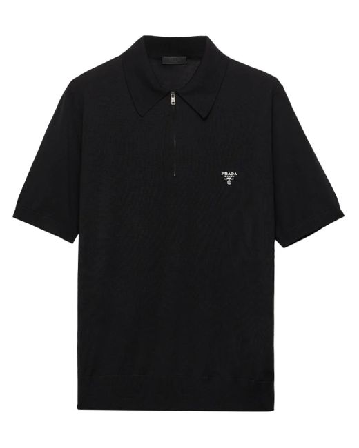 Prada メンズ ブラック ハーフジップ ポロシャツ 【公式通販】