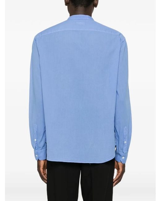 Emporio Armani Blue Mandarin-Collar Chest-Pocket Shirt for men