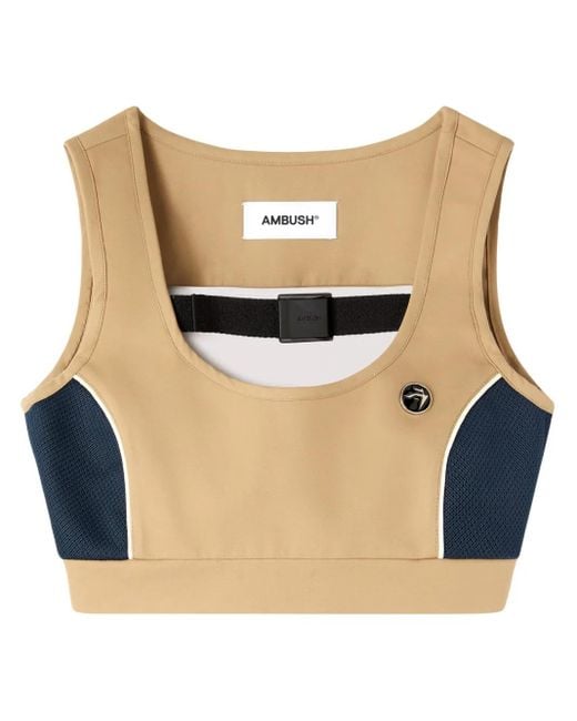 Ambush Blue Mesh-Detail Cropped Top