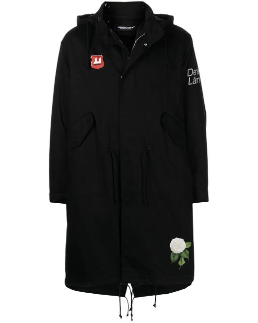 Undercover Black Denken Larm Rose Printed Parka for men