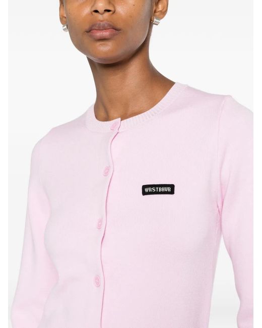 WRSTBHVR Pink Cardigan Boutonné À Patch Logo