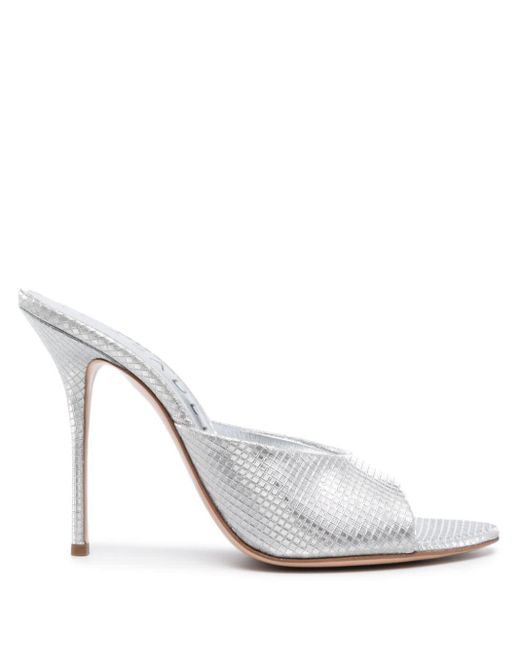 Casadei White Scarlet Diadema 100mm Shimmering Mules