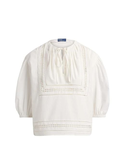 Polo Ralph Lauren White Tie-Neck Cotton Blouse