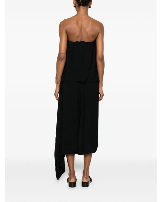 Carven Black Strapless Asymmetric Midi Dress