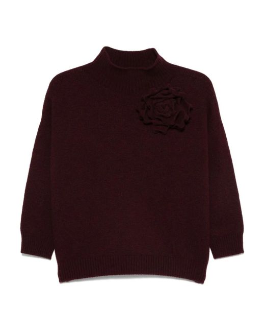 Vanisé Red Rose-Embellished Mock-Neck Sweater