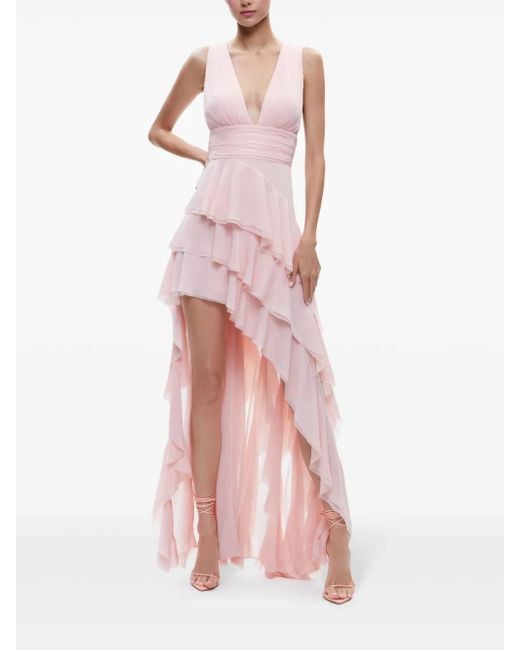 holly low neck asymmetric ruffled maxi dress Alice + Olivia in Pink Modern Midi Dress with Girl_Princess_Dress Brillora Women's Western Retro Primary color:Red