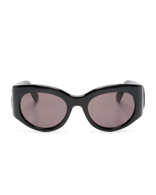 Gucci Gray Double G Oval-frame Sunglasses
