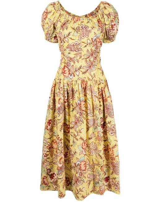 Ulla Johnson Metallic Golda Floral-Print Midi Dress