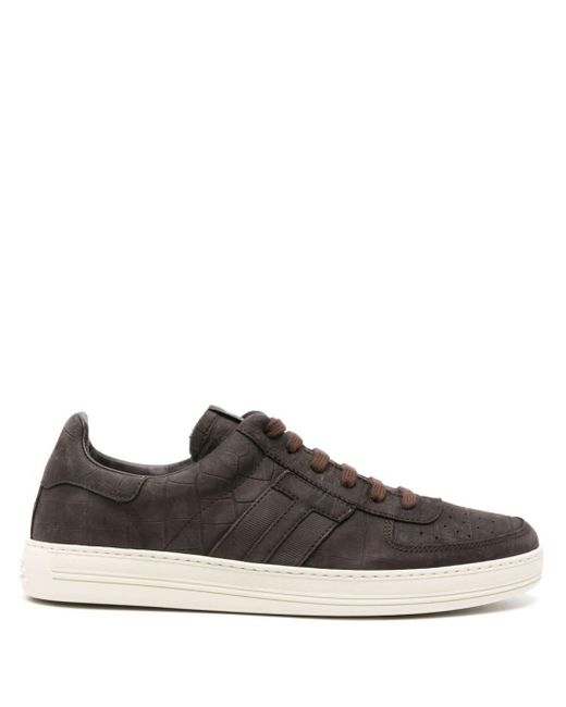 Tom Ford Brown Radcliffe Crocodile-effect Nubuck Sneakers for men
