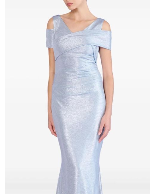 Talbot Runhof Blue Metallic-Effect Draped Gown