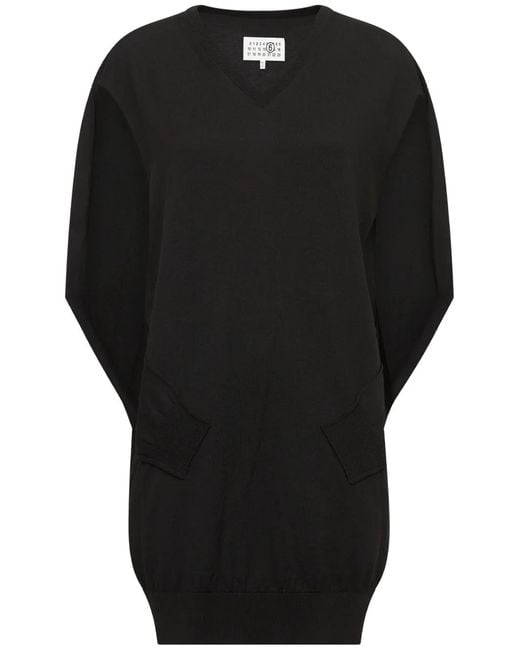MM6 by Maison Margiela Black V-Neck Cape-Design Minidress