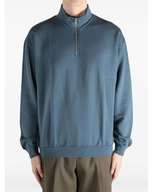 Auralee Blue Half-Zip Sweatshirt for men