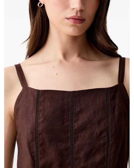 INTROPIA Brown Antonela Ladder-Stitch Sleeveless Midi Dress