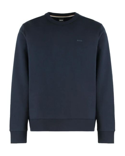 Boss Blue Logo-embroidered Cotton Sweatshirt for men
