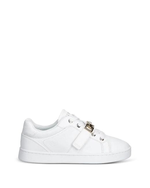 Guess White Logo-Embossed Buckle-Detail Sneakers