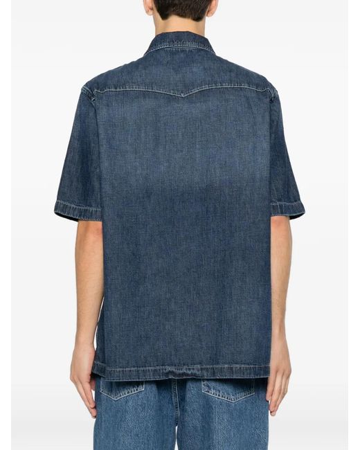 7 For All Mankind Blue Short-Sleeve Chest-Pocket Shirt for men