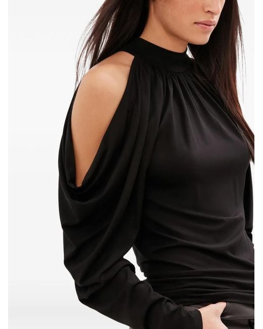 MARCELLA Black Perry Cold-Shoulder Draped Top