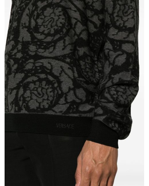 Versace Black Zweifarbiger Pullover mit Barocco-Intarsie